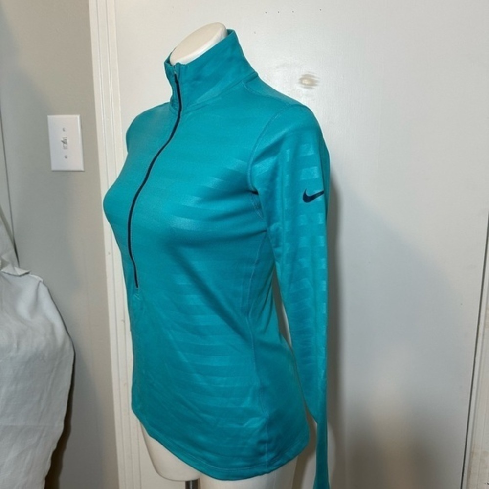 Nike Pro fit running shirt pullover women medium fleece lined zip teal blue navy